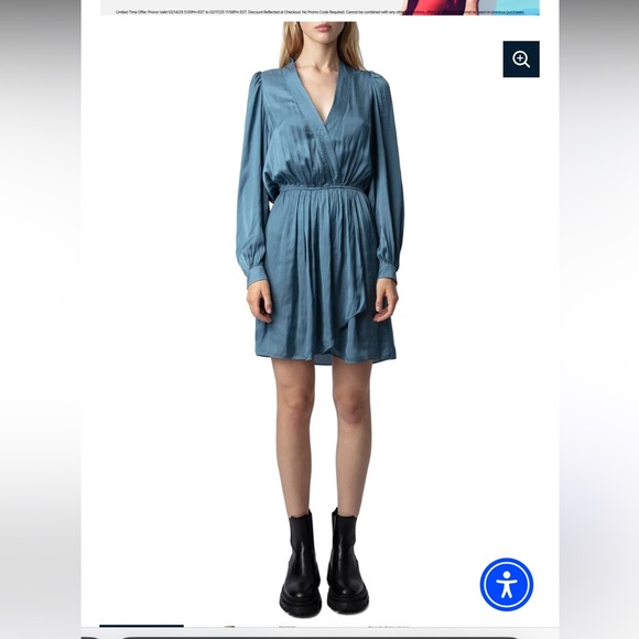 Zadig and Voltaire Remember Satin Bluestone Dress - Picture 1 of 9